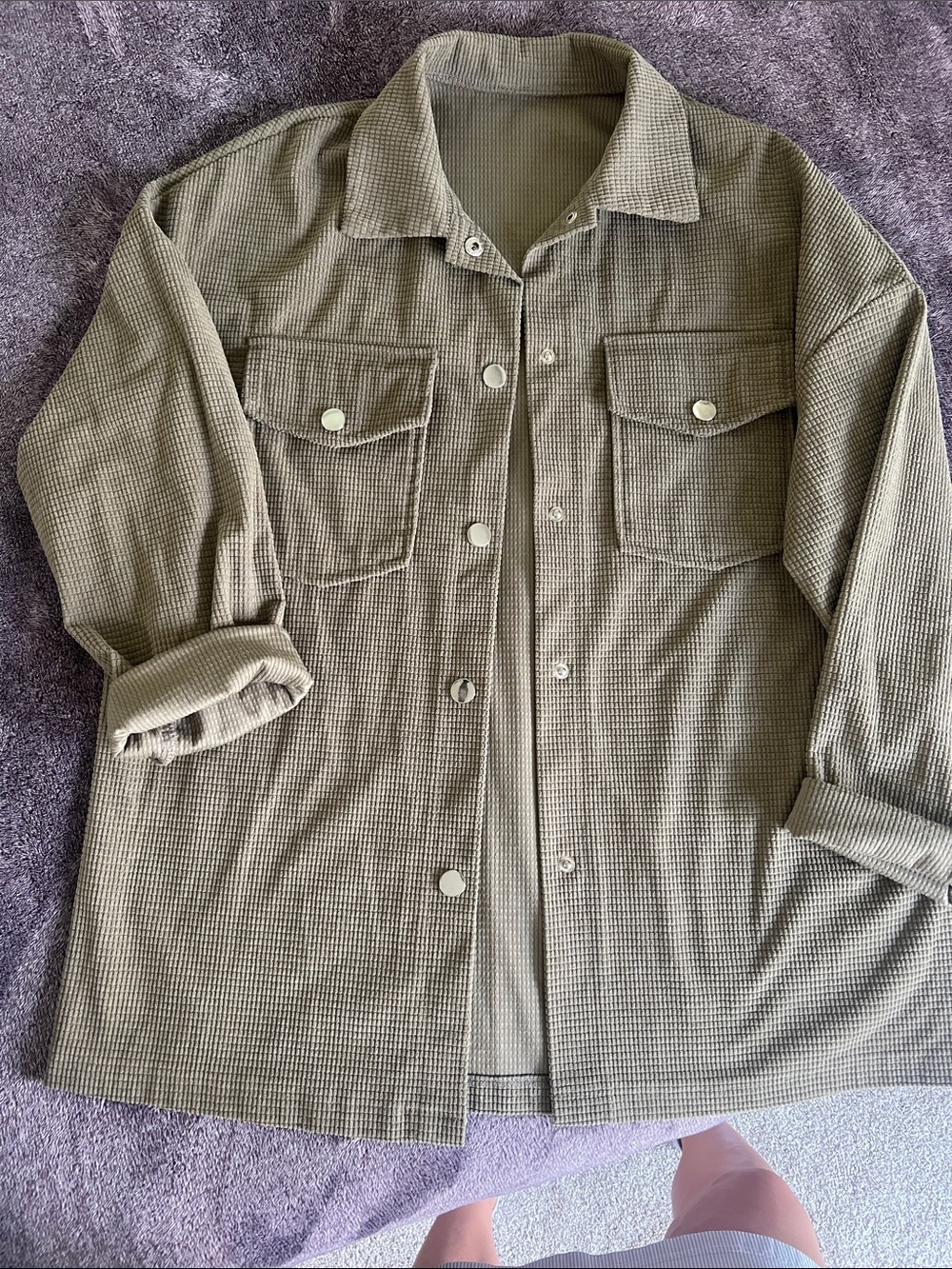 Women's Olive Green Snap-Front Overshirt Jacket